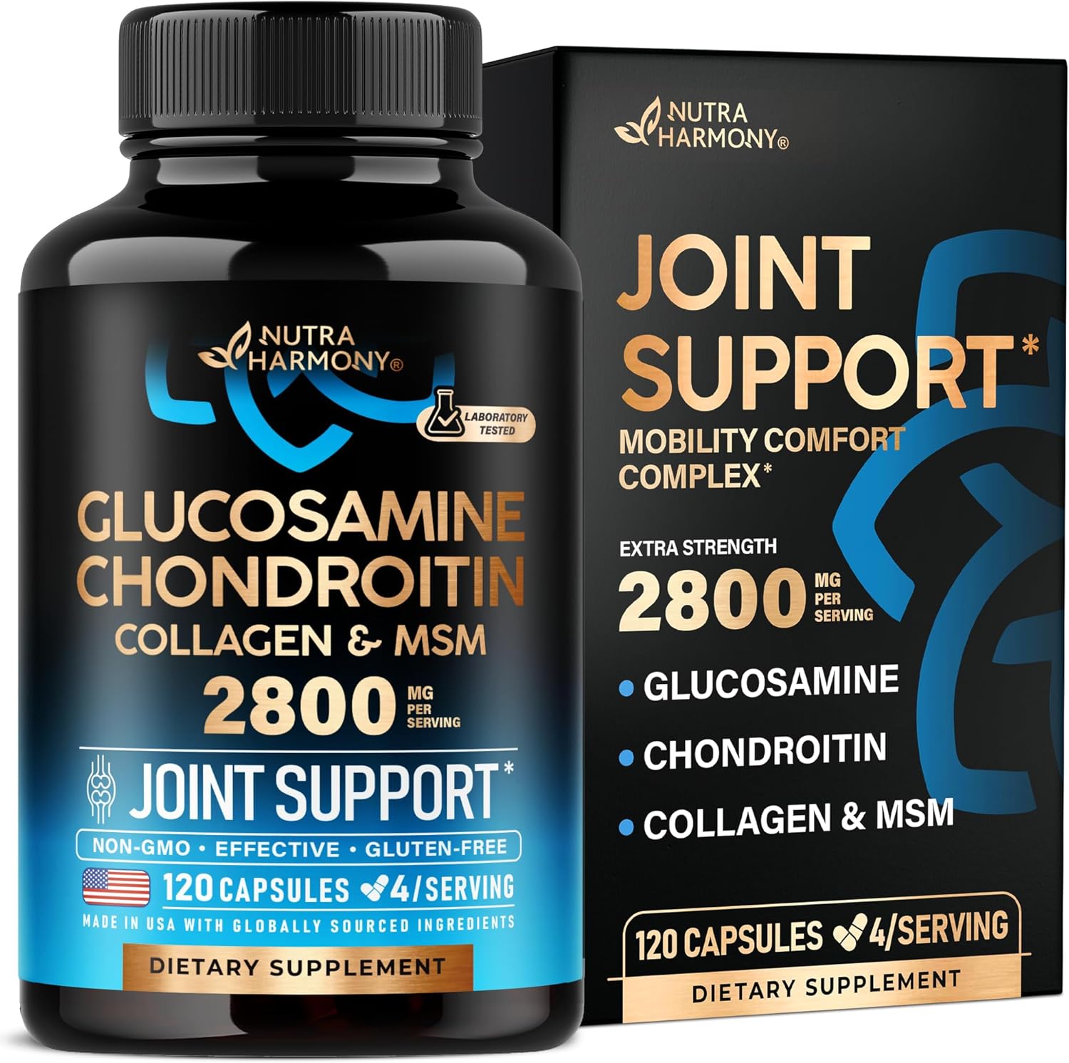 Nutraharmony Glucosamine Chondroitin MSM Collagen front view bottle