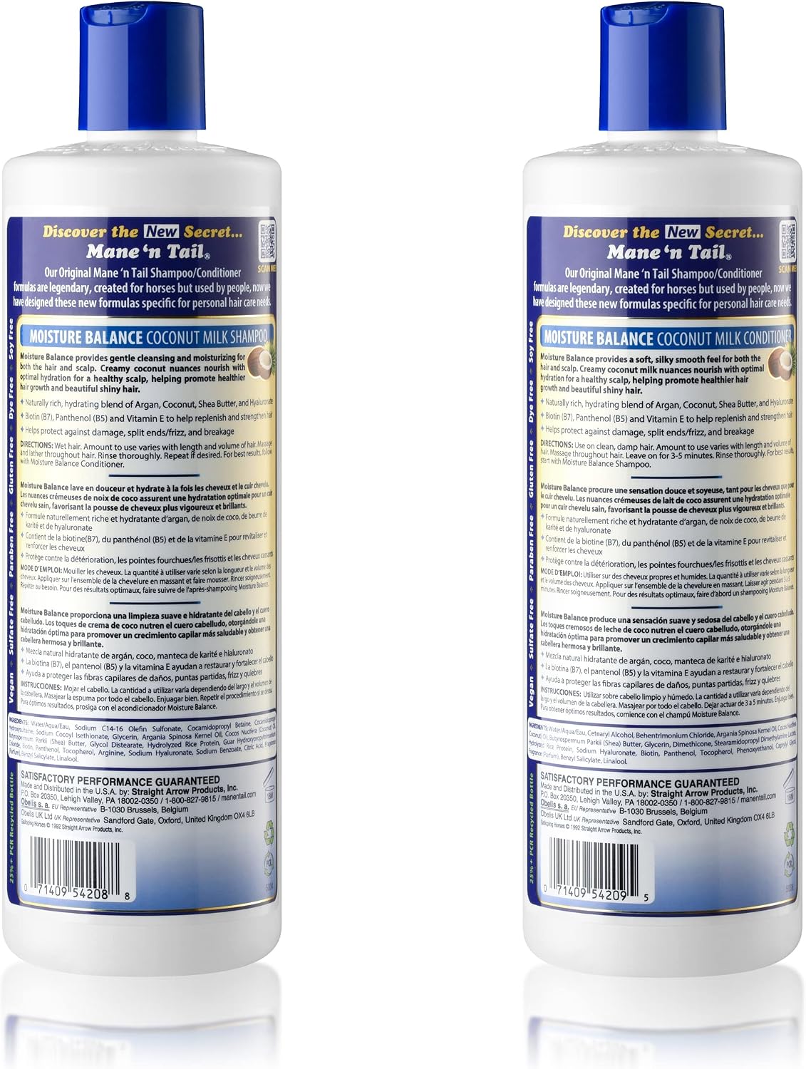 Mane 'n Tail Moisture Balance Shampoo bottle showing coconut milk and biotin label