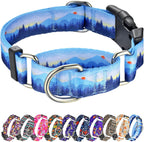 Hikiko Martingale Dog Collar front view featuring blue Hill landscape pattern.