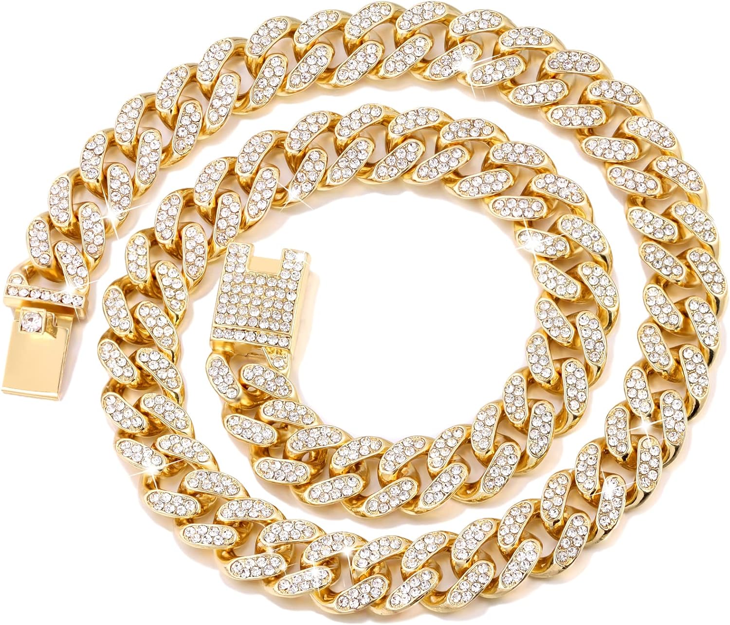 Cuban Link Dog Collar Gold Silver Color Metal Dog Chain Collar Cuban Diamond Chain Pet Collars for Dogs Cats Jewelry 8/10/14/16/18/20/24/28 Inch (22inch, Gold) - Image 9