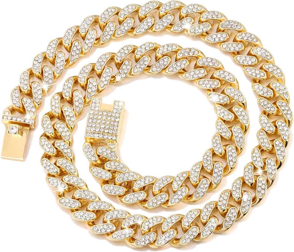 Cuban Link Dog Collar Gold Silver Color Metal Dog Chain Collar Cuban Diamond Chain Pet Collars for Dogs Cats Jewelry 8/10/14/16/18/20/24/28 Inch (22inch, Gold) - Image 9