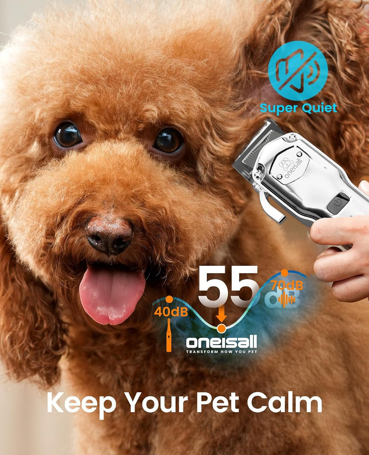Oneisall 676pro low noise cordless clipper being prepared for poodle grooming.