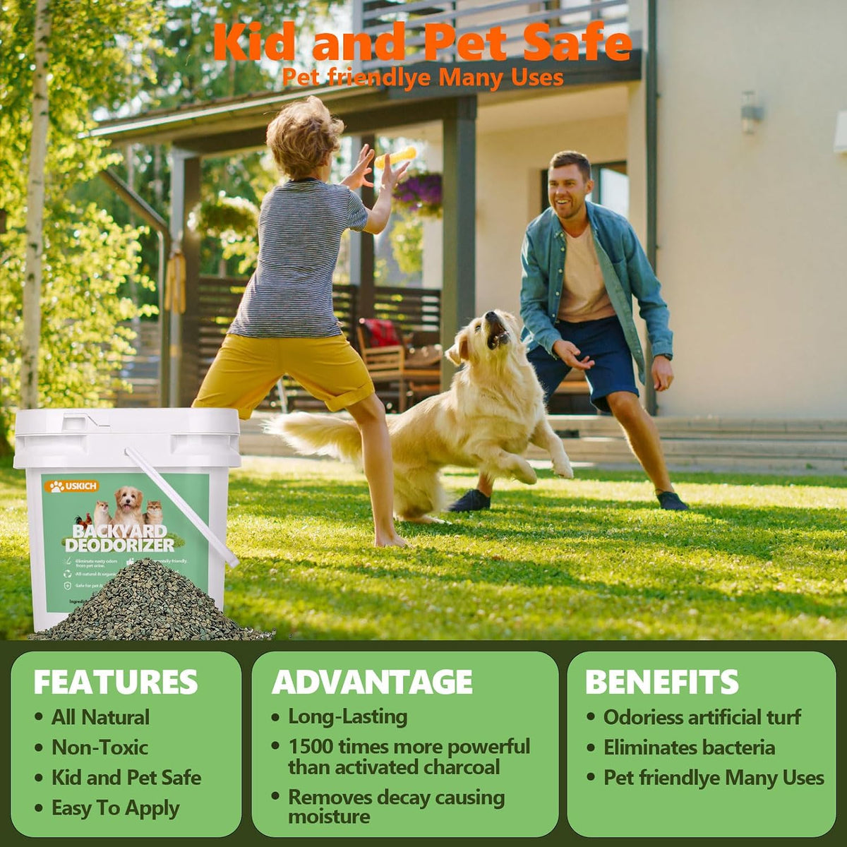 USKICH pet odor remover artificial grass application view.