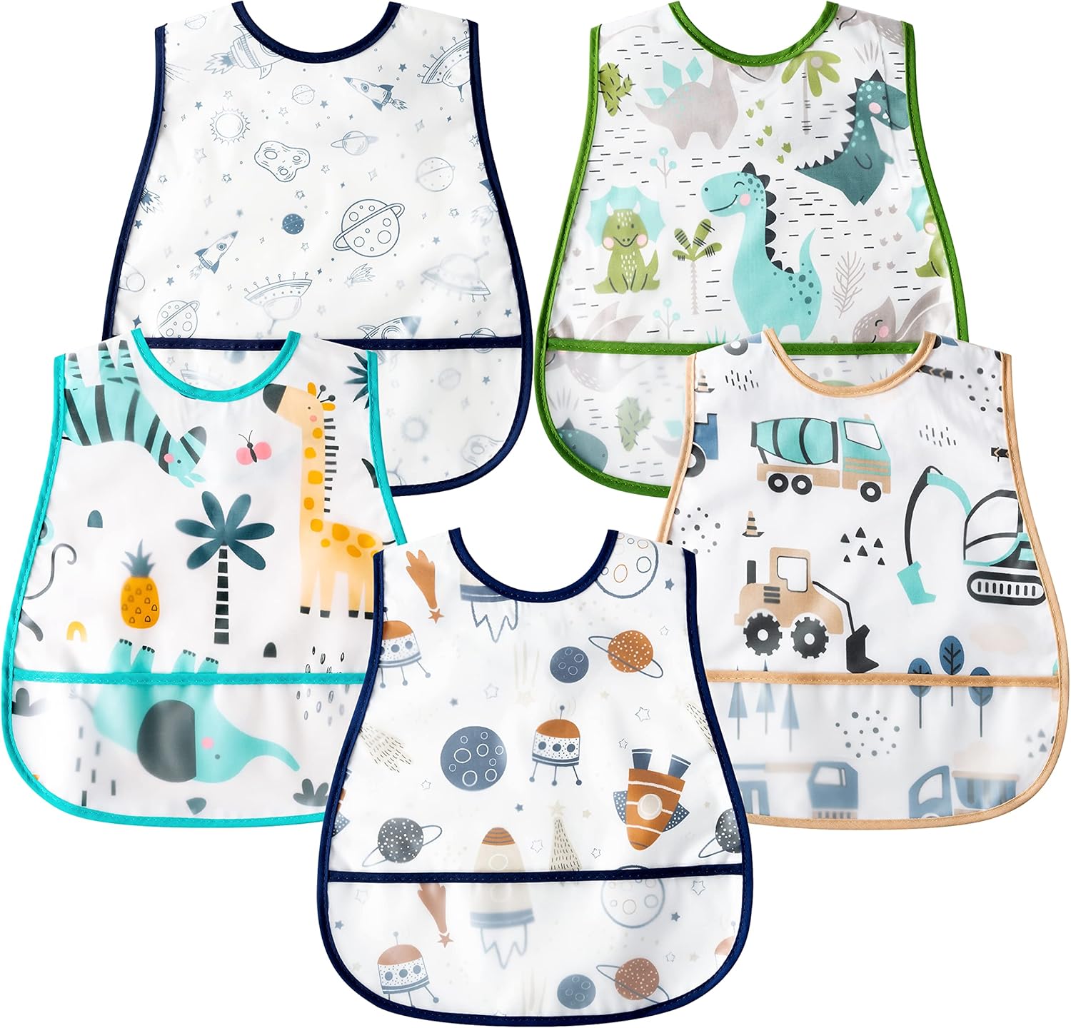 R Horse 5 pieces baby bibs set with crumb catcher pocket front view
