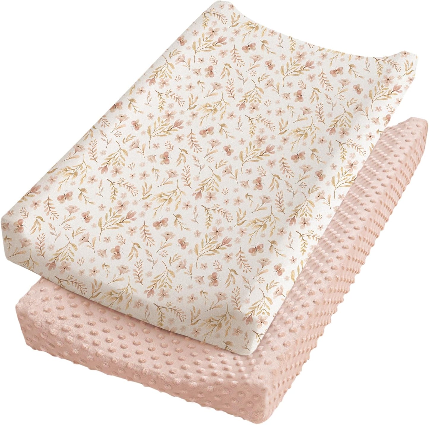 Konssy minky changing pad cover front view showing pink spring floral print
