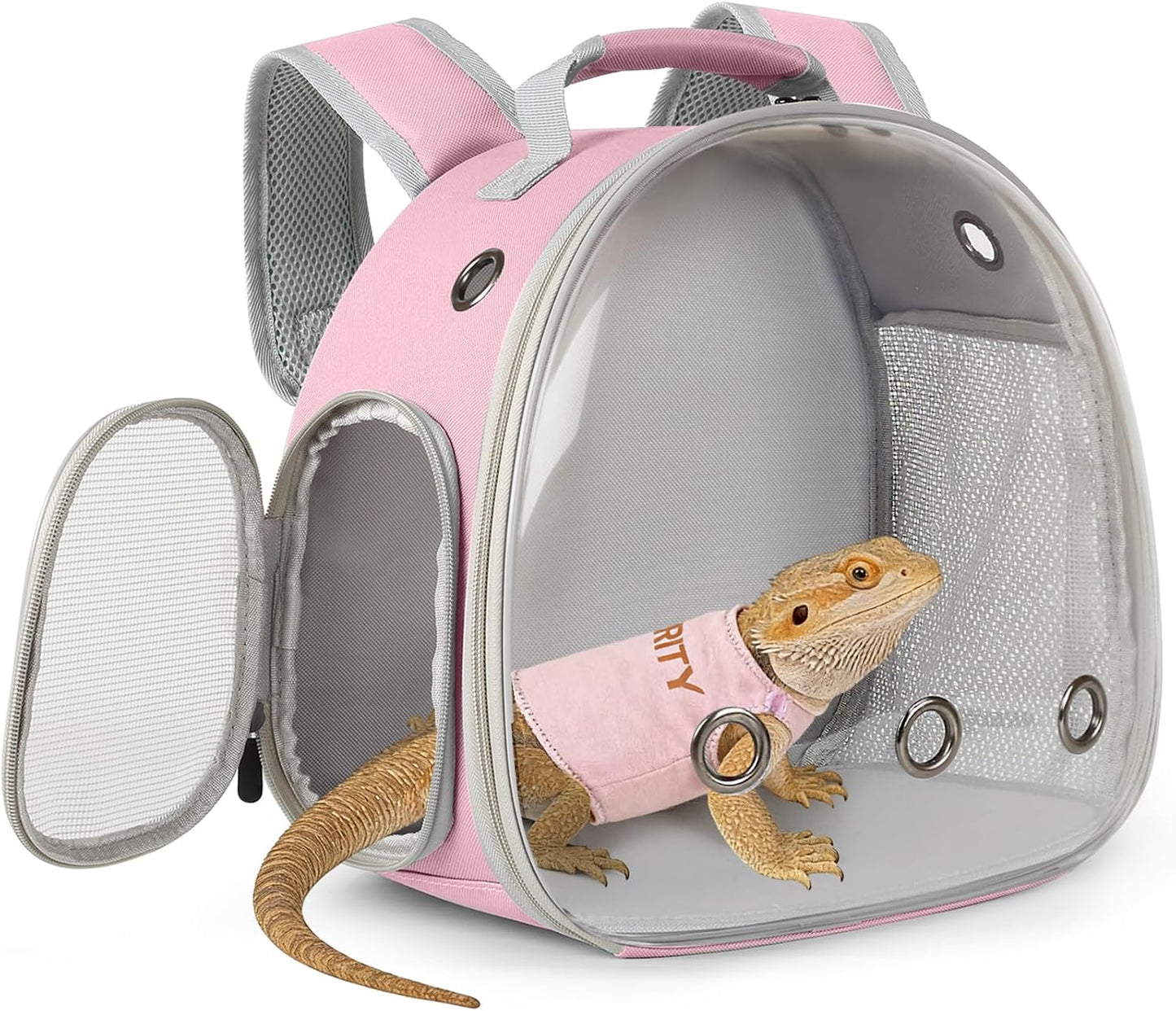 Bearded Dragon Carrier Backpack with Two Security Printing Harness with Leash Sets, Reptile Lizard Travel Bag to Carry and Transport Small Animal Kitten Bunny Guinea Pig to Vet(Brown, PU Leather) - Image 9