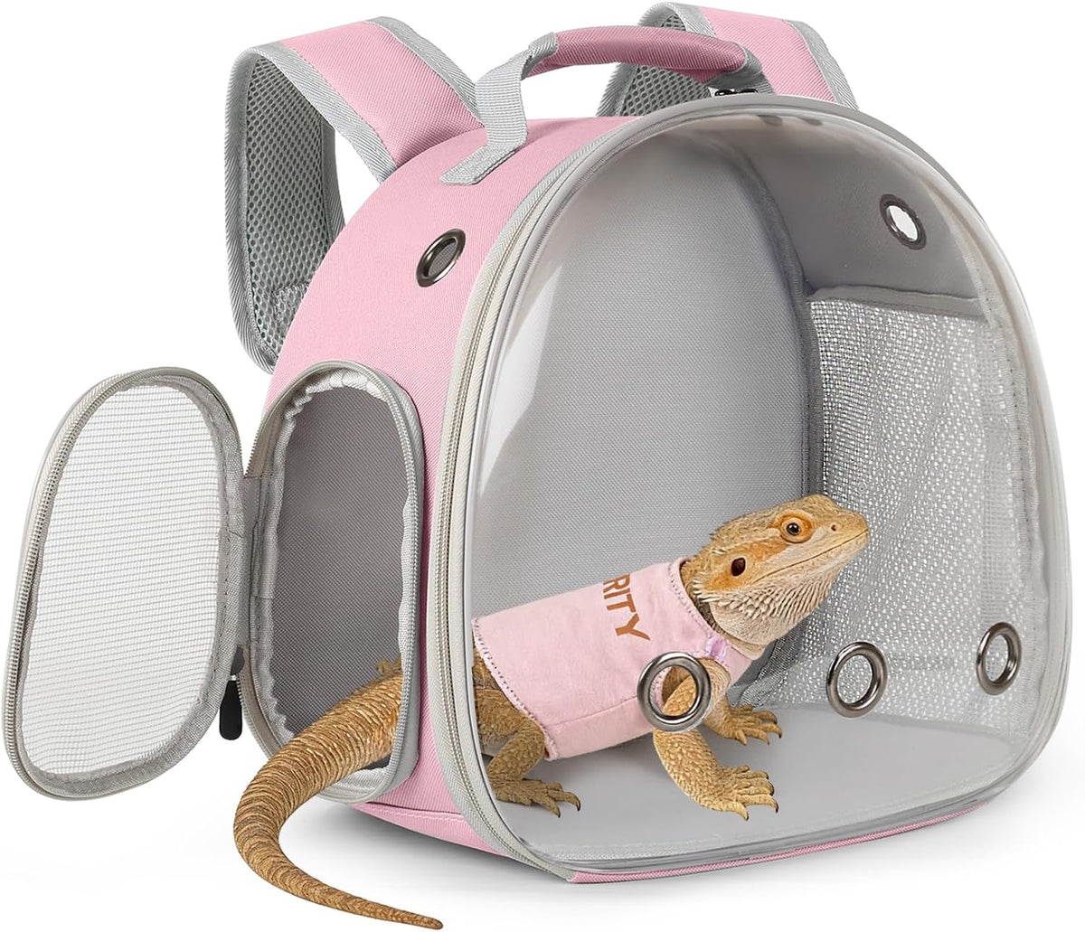 Bearded Dragon Carrier Backpack with Two Security Printing Harness with Leash Sets, Reptile Lizard Travel Bag to Carry and Transport Small Animal Kitten Bunny Guinea Pig to Vet(Brown, PU Leather) - Image 9