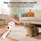 Orebog flying cat toy disc launcher in white for indoor exercise
