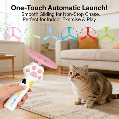 Orebog flying cat toy disc launcher in white for indoor exercise
