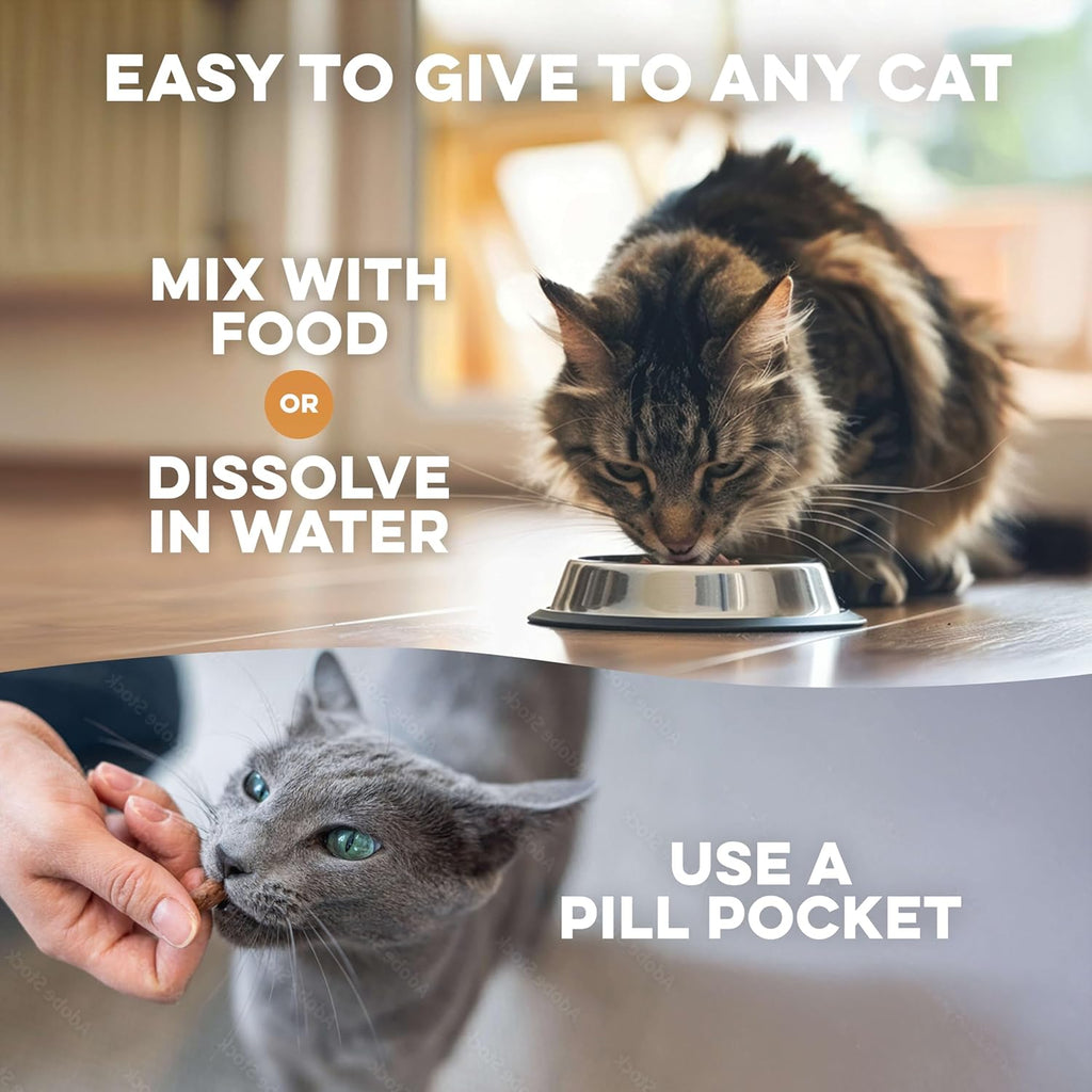 Safe non addictive natural laxative for feline gas and bloating relief.