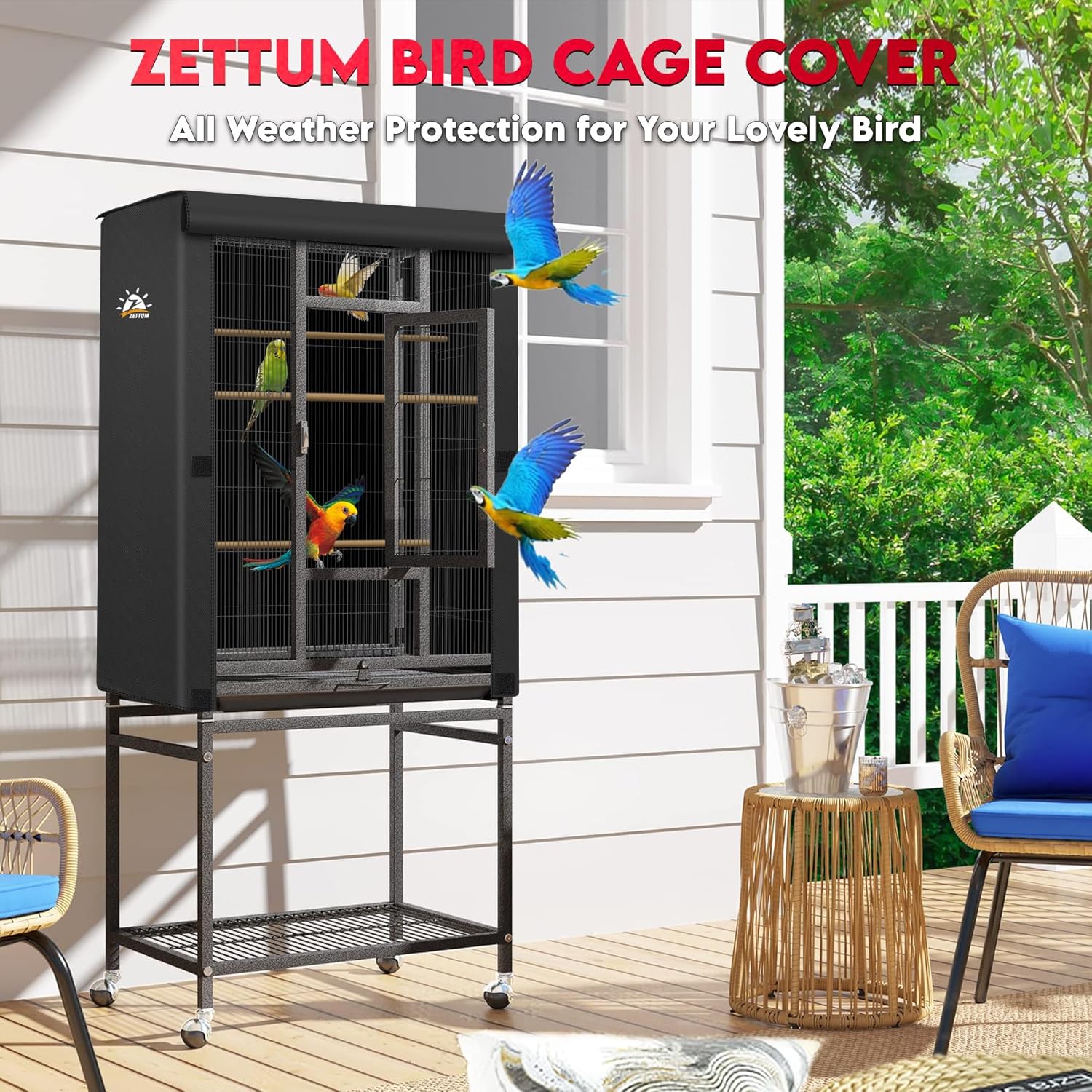 Zettum universal fit bird cage cover shielding a parakeet cage habitat