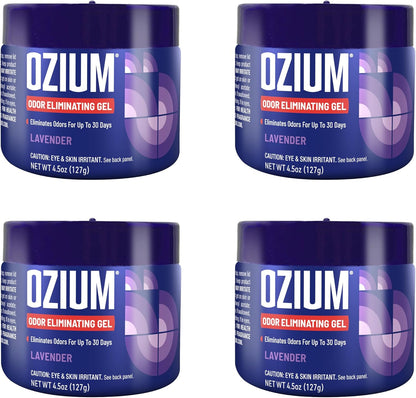 Ozium Odor Eliminating Gel Lavender front view packaging for air sanitizing