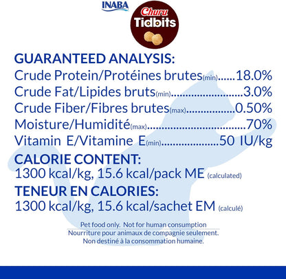 Inaba Churu Tidbits tuna and salmon recipe ingredients label