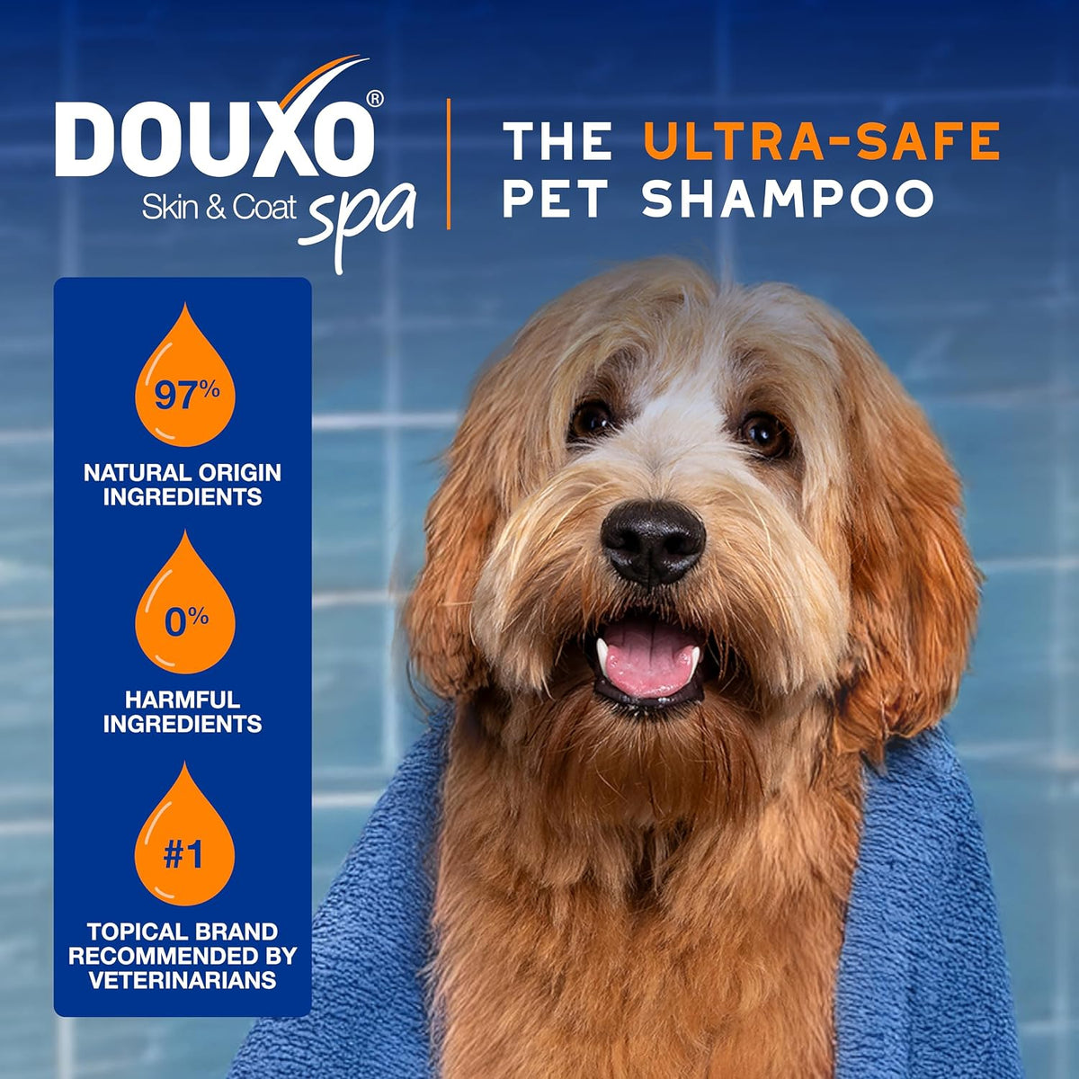 Dog being washed with Douxo Spa 2 In 1 conditioning dog shampoo