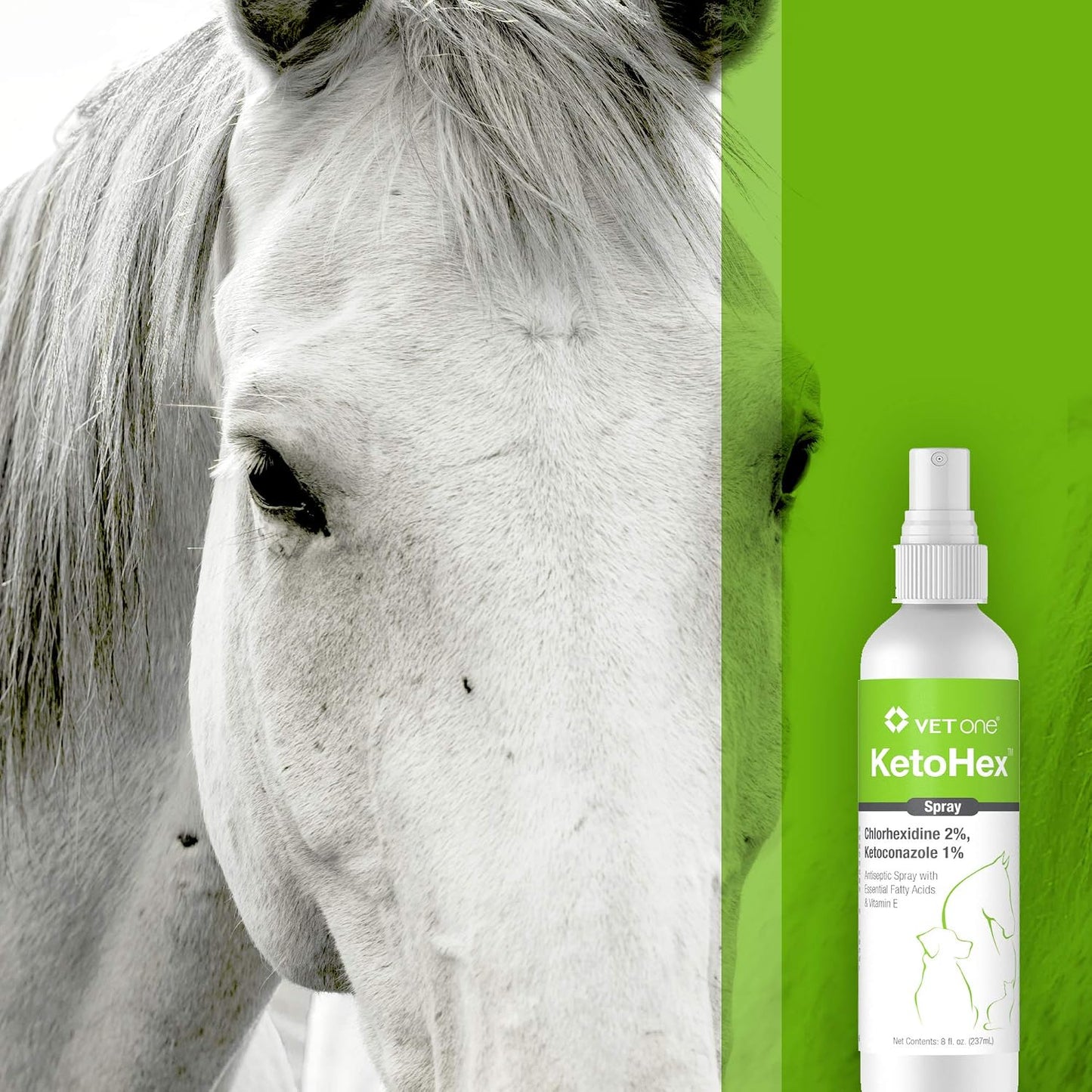 Vet One Ketohex pet skin care spray label showing active ingredients and directions