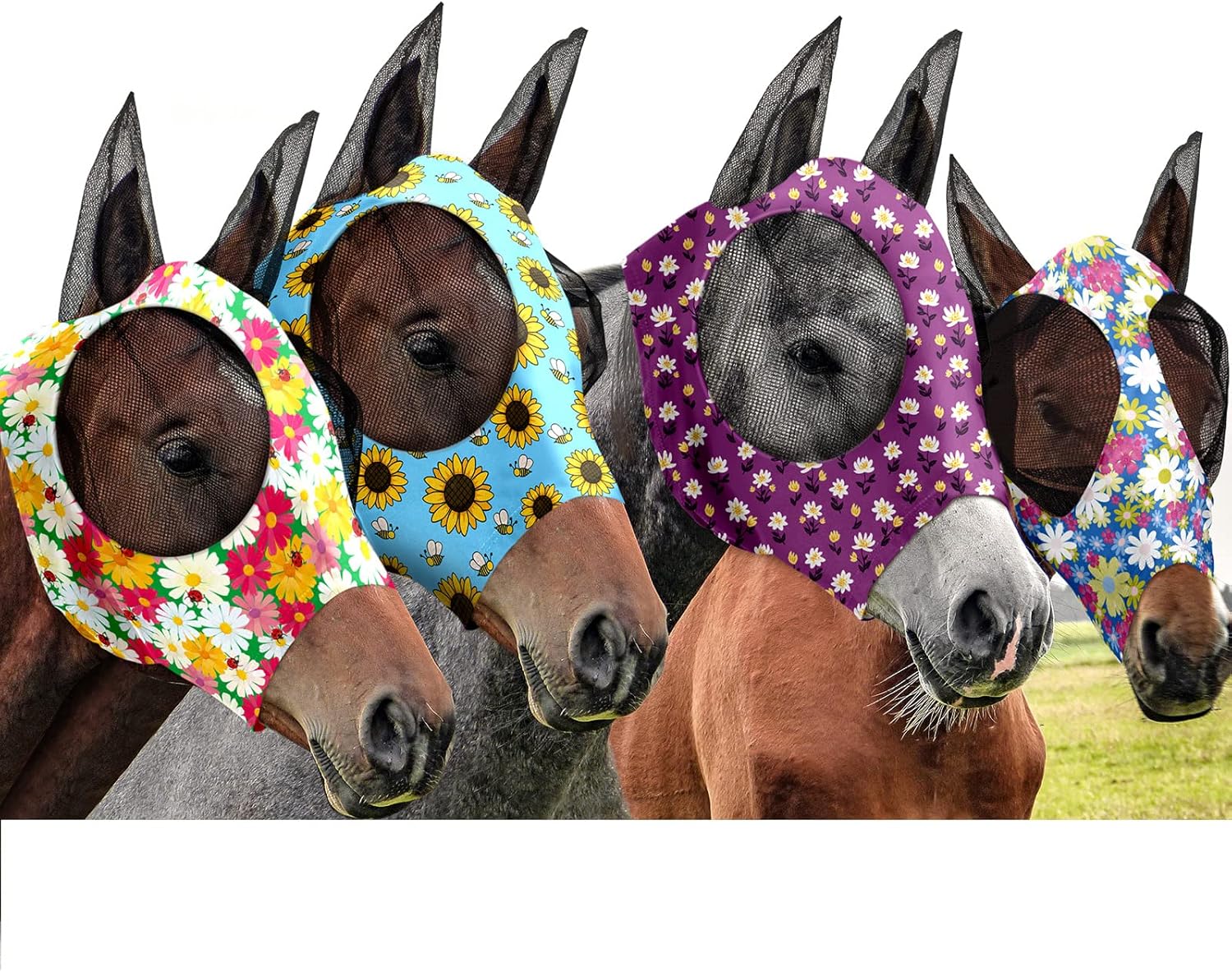 Frienda 4 Pcs 4th of July Horse Fly Masks with Ears Face Covering UV Protection from Insect Pests Elasticity Smooth Comfortable Mesh Horse Mask Accessories(Tie-dye,Medium) - Image 10