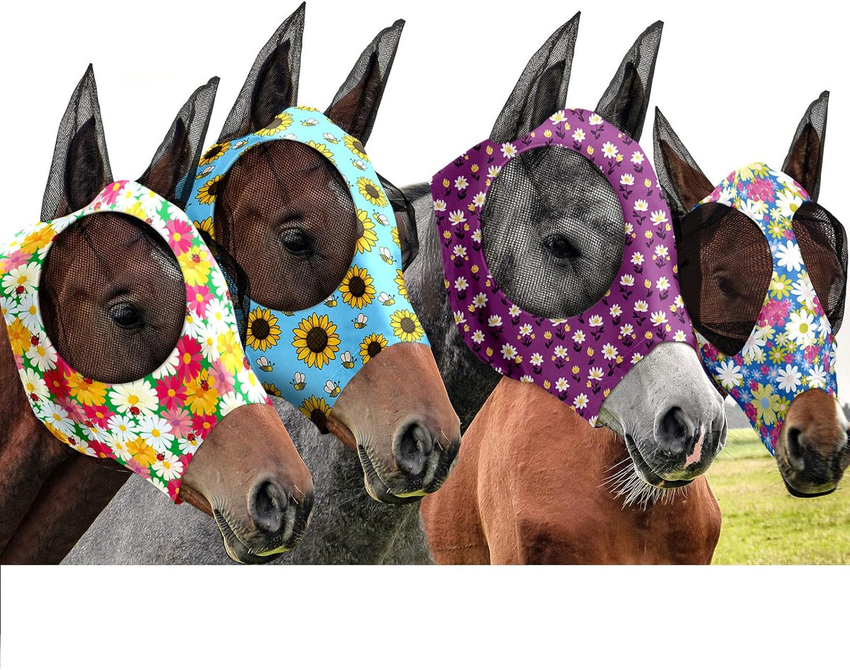 Frienda 4 Pcs 4th of July Horse Fly Masks with Ears Face Covering UV Protection from Insect Pests Elasticity Smooth Comfortable Mesh Horse Mask Accessories(Tie-dye,Medium) - Image 10