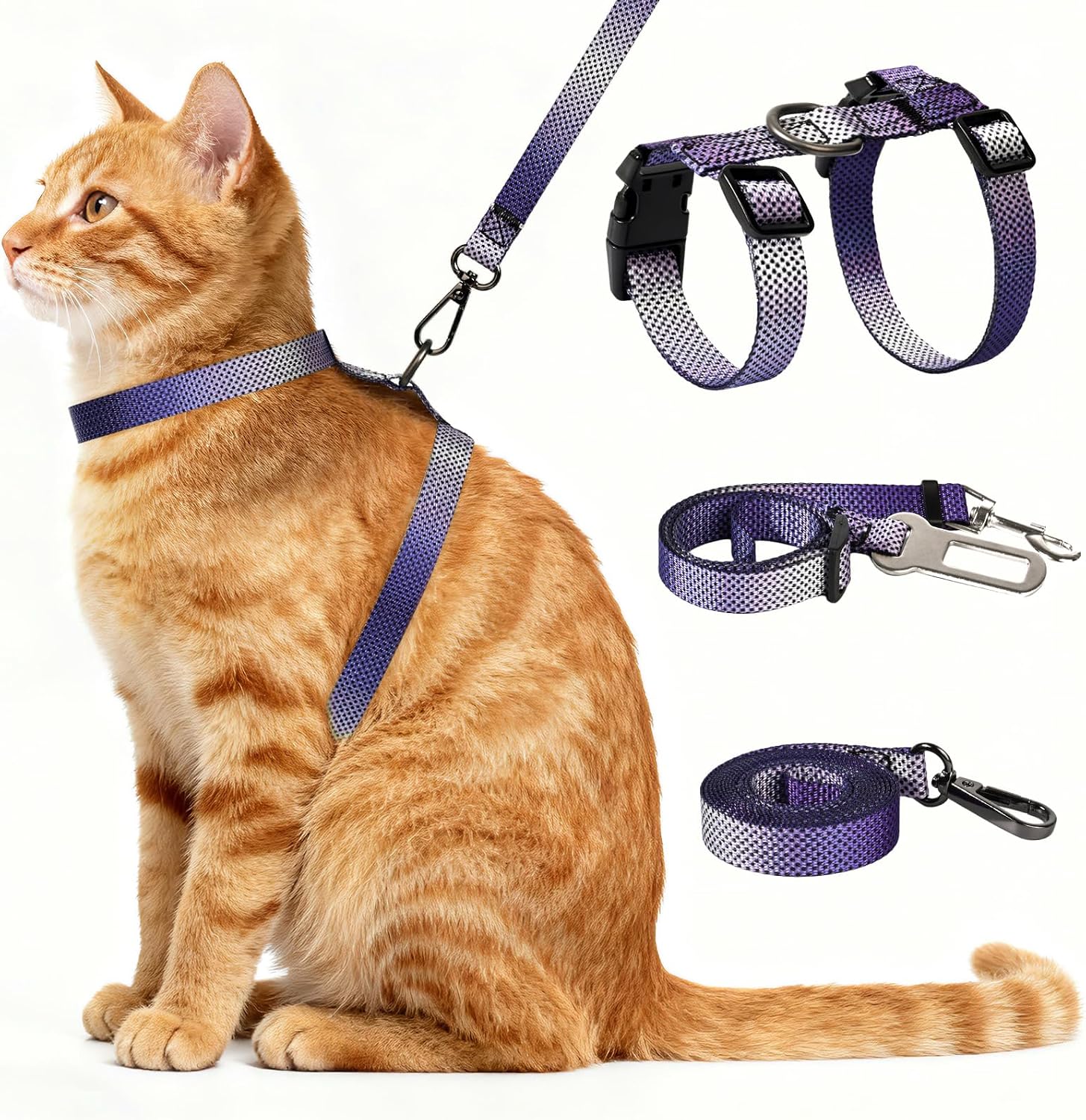 Cat Harness and Leash Set, 3-in-1 Escape Proof Adjustable, Comfortable Soft Lightweight, Safe, Easy to Wear, Walking Travel Kitten Harness for Small Medium Cats Black - Image 9