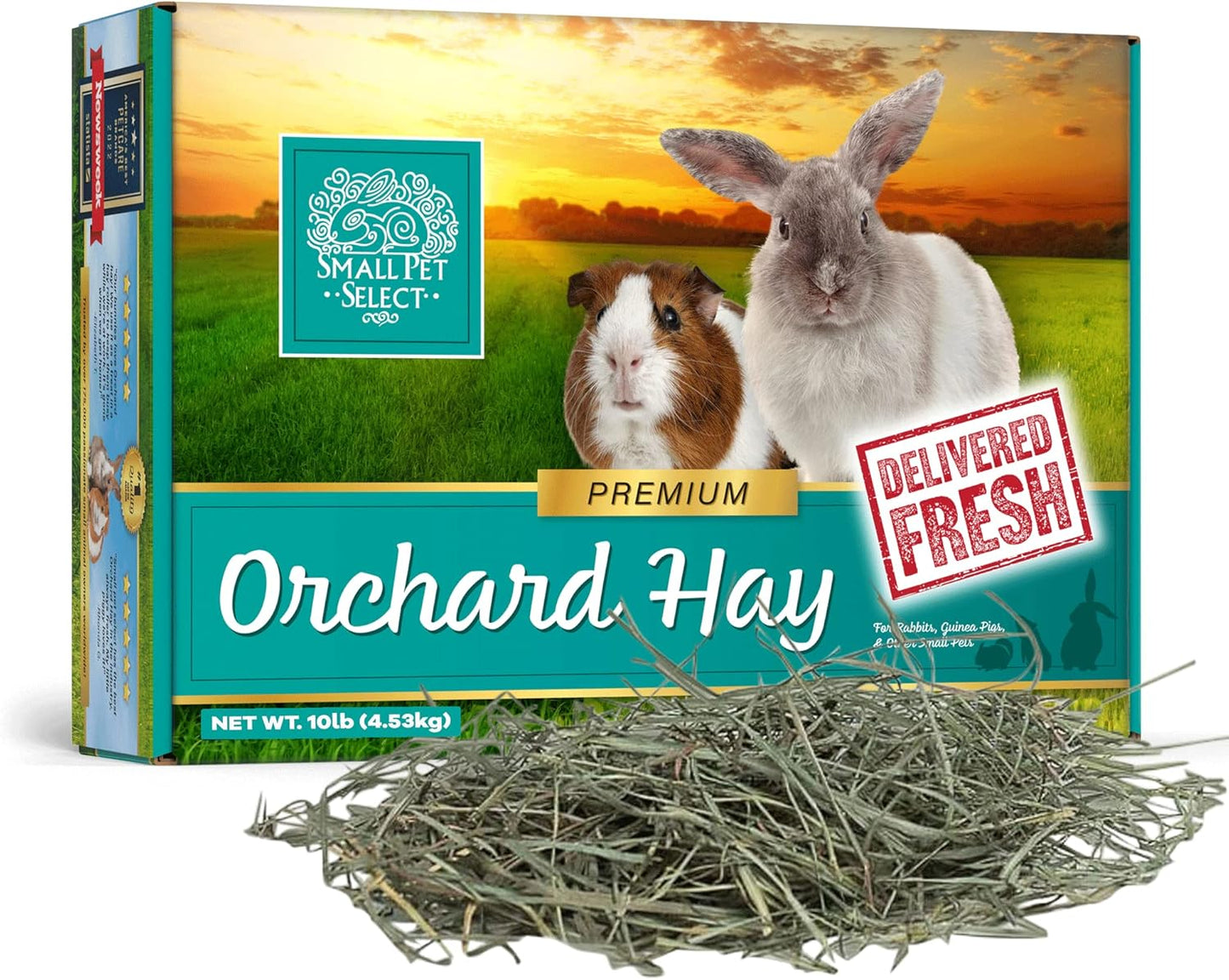 Small Pet Select Orchard Grass Hay 10 Pounds front view premium pet food box