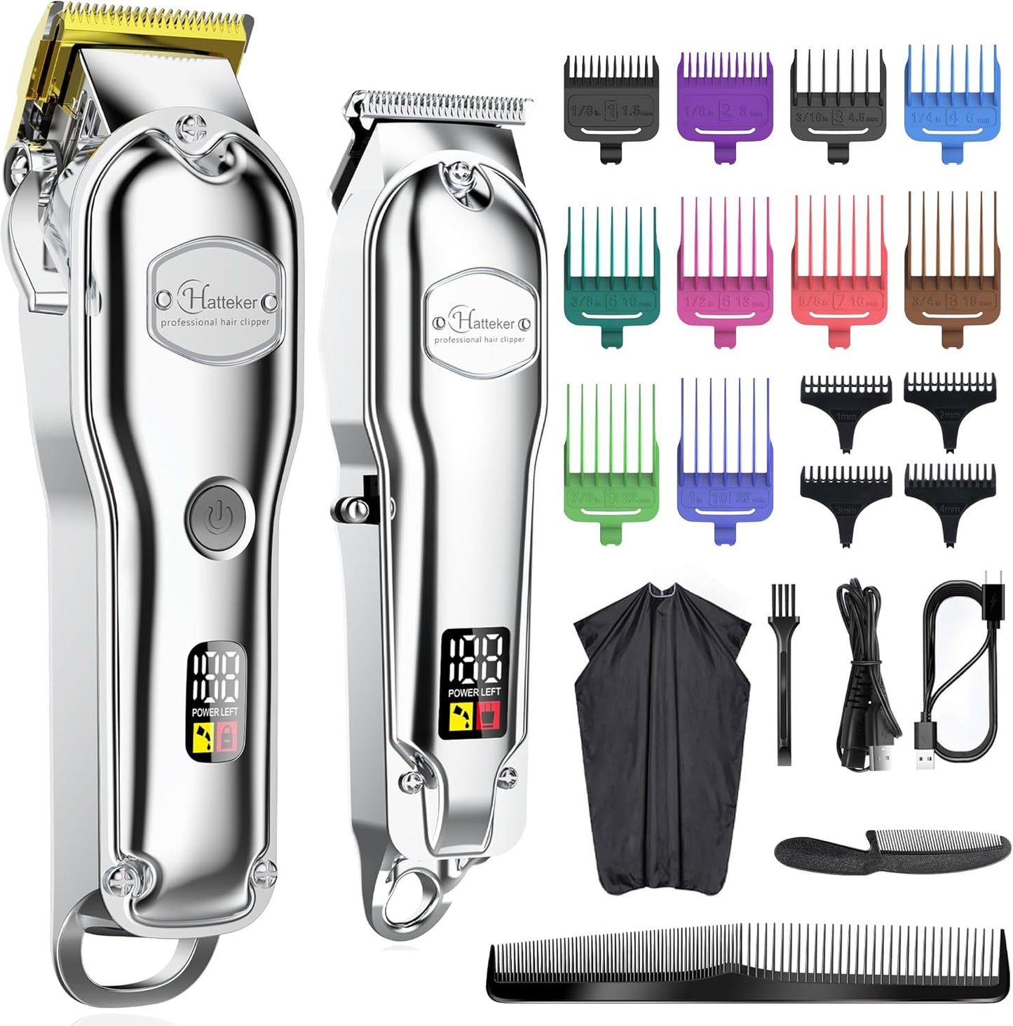 Hatteker hair clipper for men front view silver professional grooming kit
