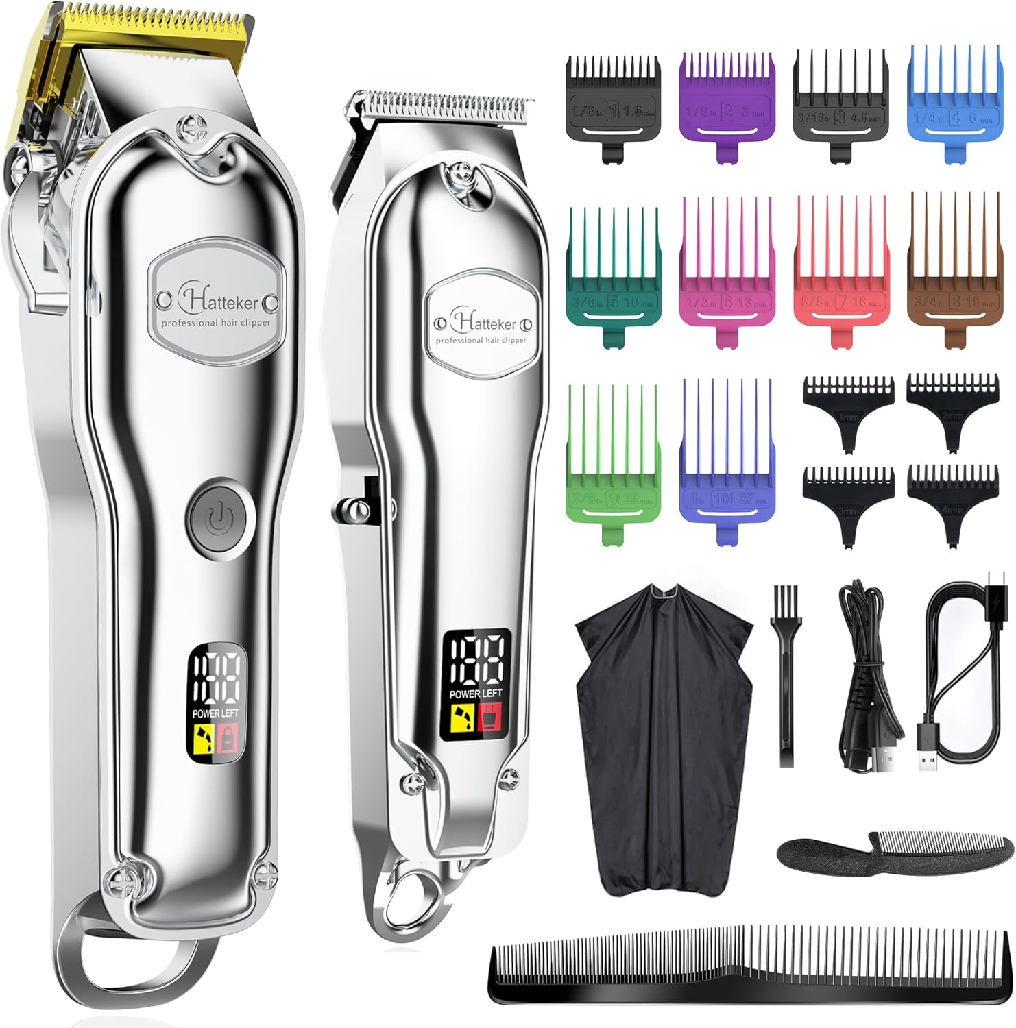 Hatteker hair clipper for men front view silver professional grooming kit