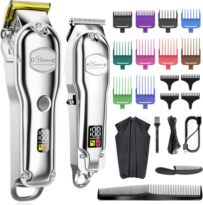 Hatteker hair clipper for men front view silver professional grooming kit
