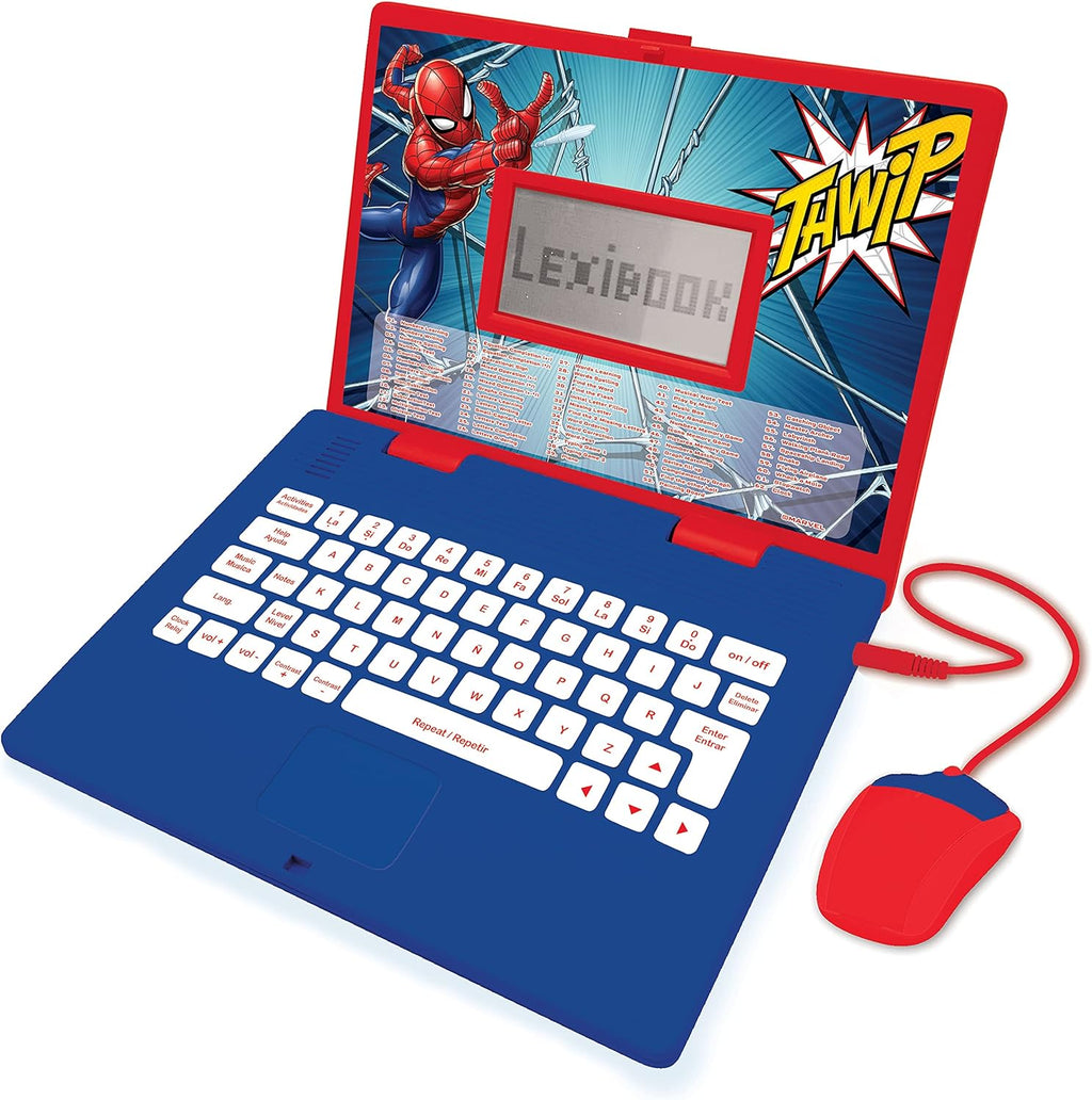 Lexibook SpiderMan educational bilingual laptop toy front view showing keyboard and screen