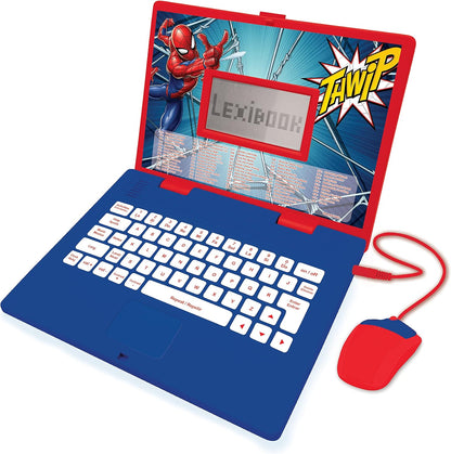 Lexibook SpiderMan educational bilingual laptop toy front view showing keyboard and screen