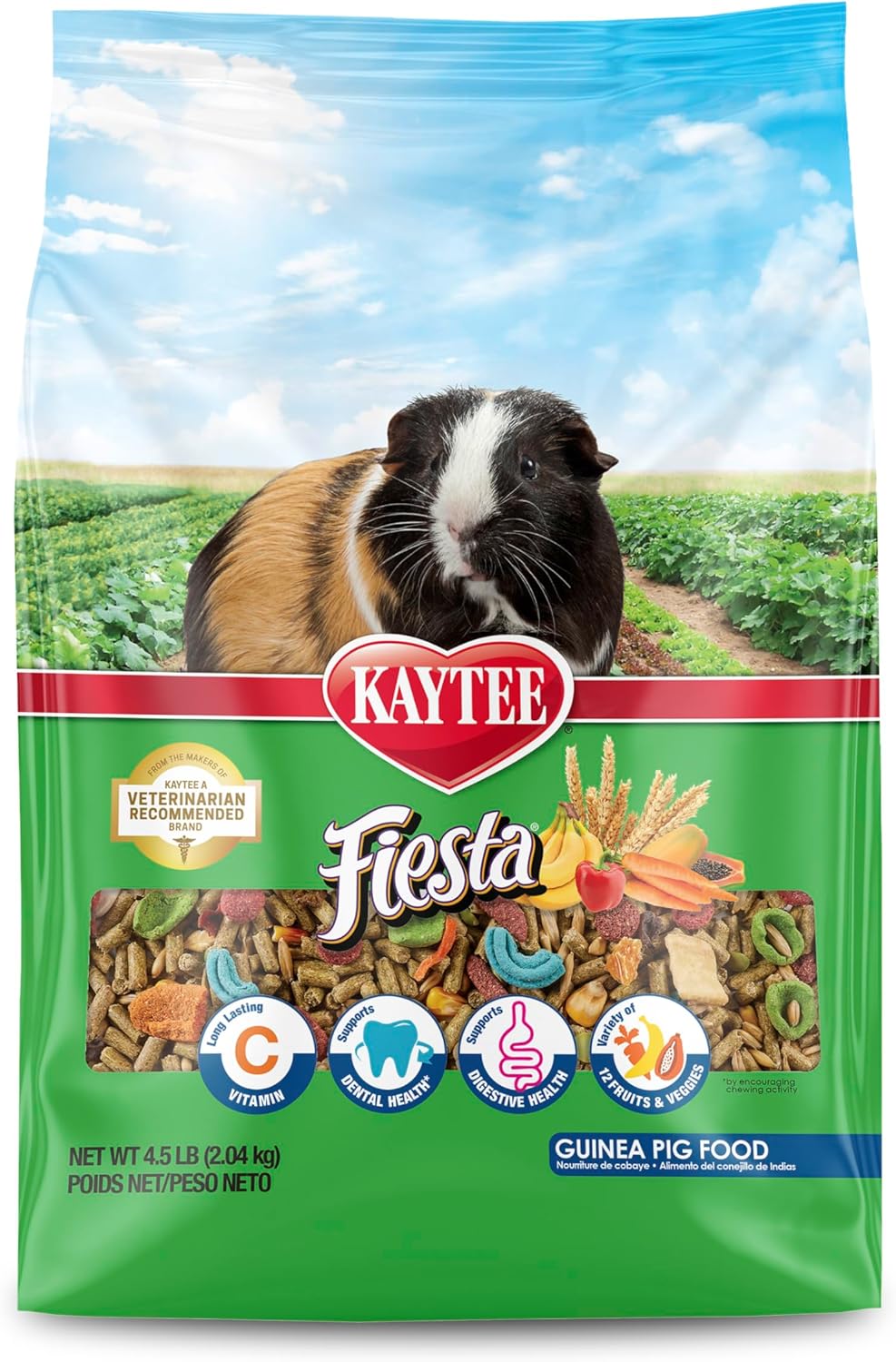 Kaytee Fiesta Guinea Pig Food front view bag showing premium gourmet variety diet mix