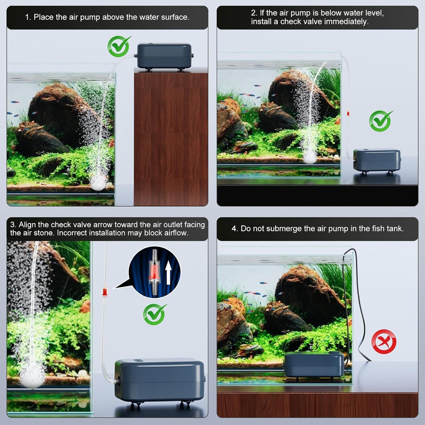 Quiet air pump for small and large fish tanks