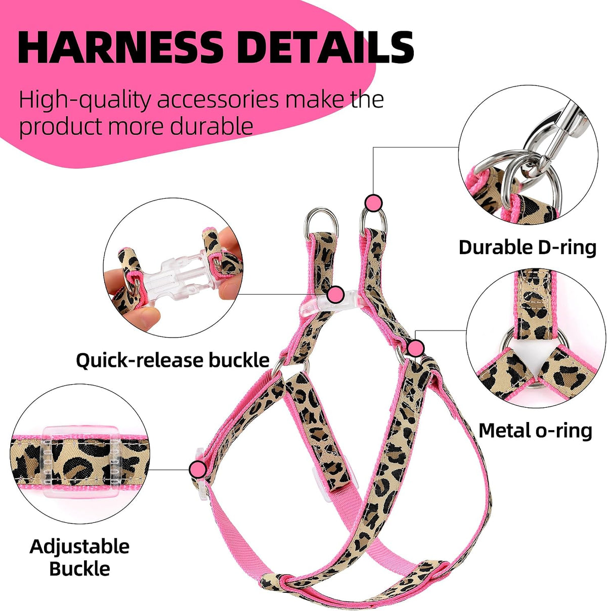 Close up of Mile High Life pet harness metal hardware