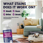 Pawstruck natural cleaning solution bottle next to text highlights