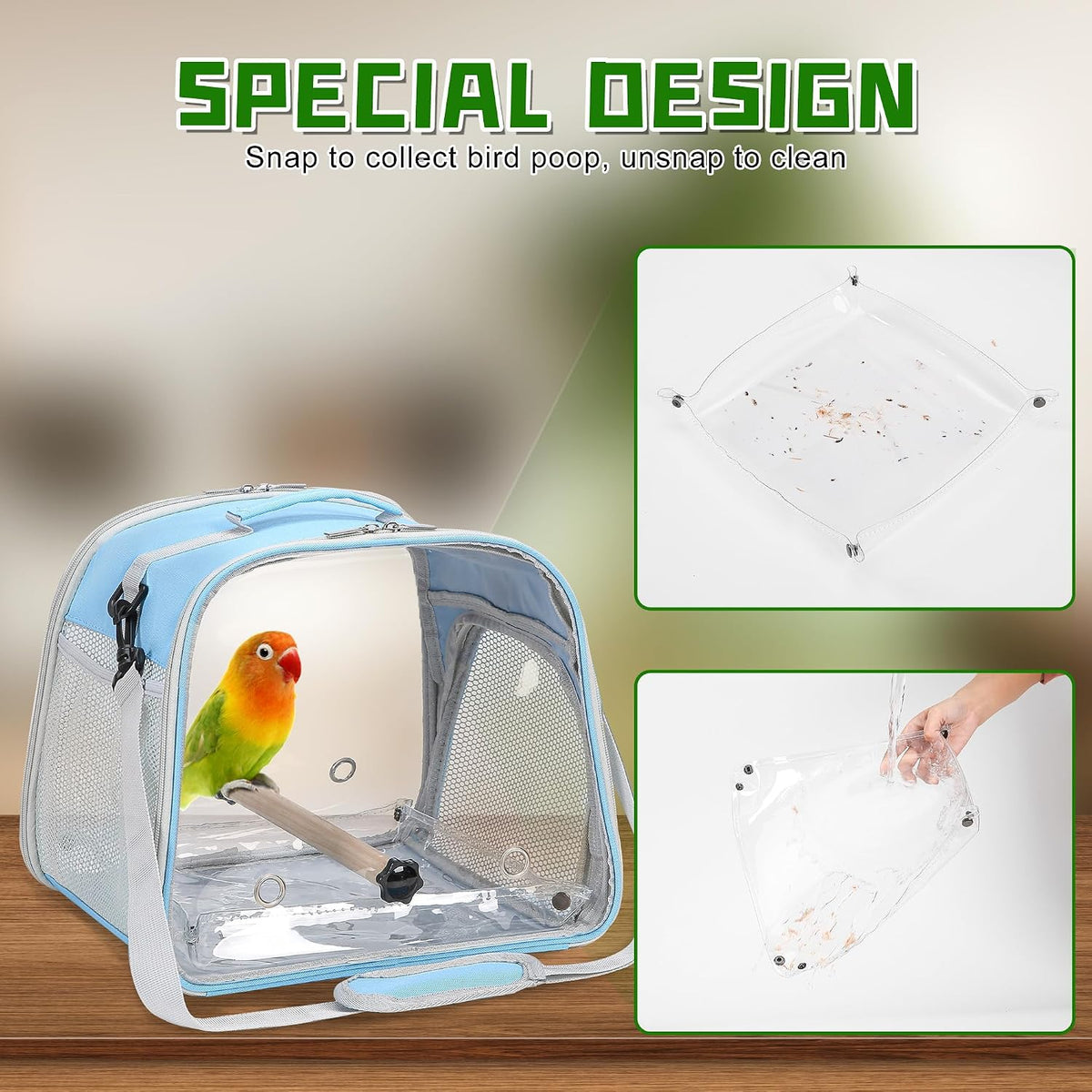 Suertree small bird carrier with internal wooden standing perch
