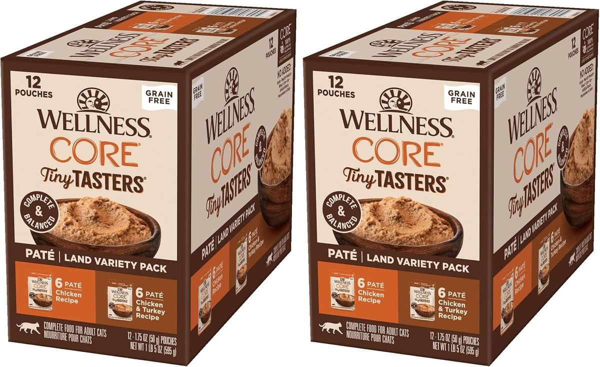 Wellness CORE Tiny Tasters Pate Variety Pack Adult Wet Cat Food, Natural, Protein Rich, Grain Free, Land Recipes, 1.75 oz, Pack of 12 Pouches - Image 13