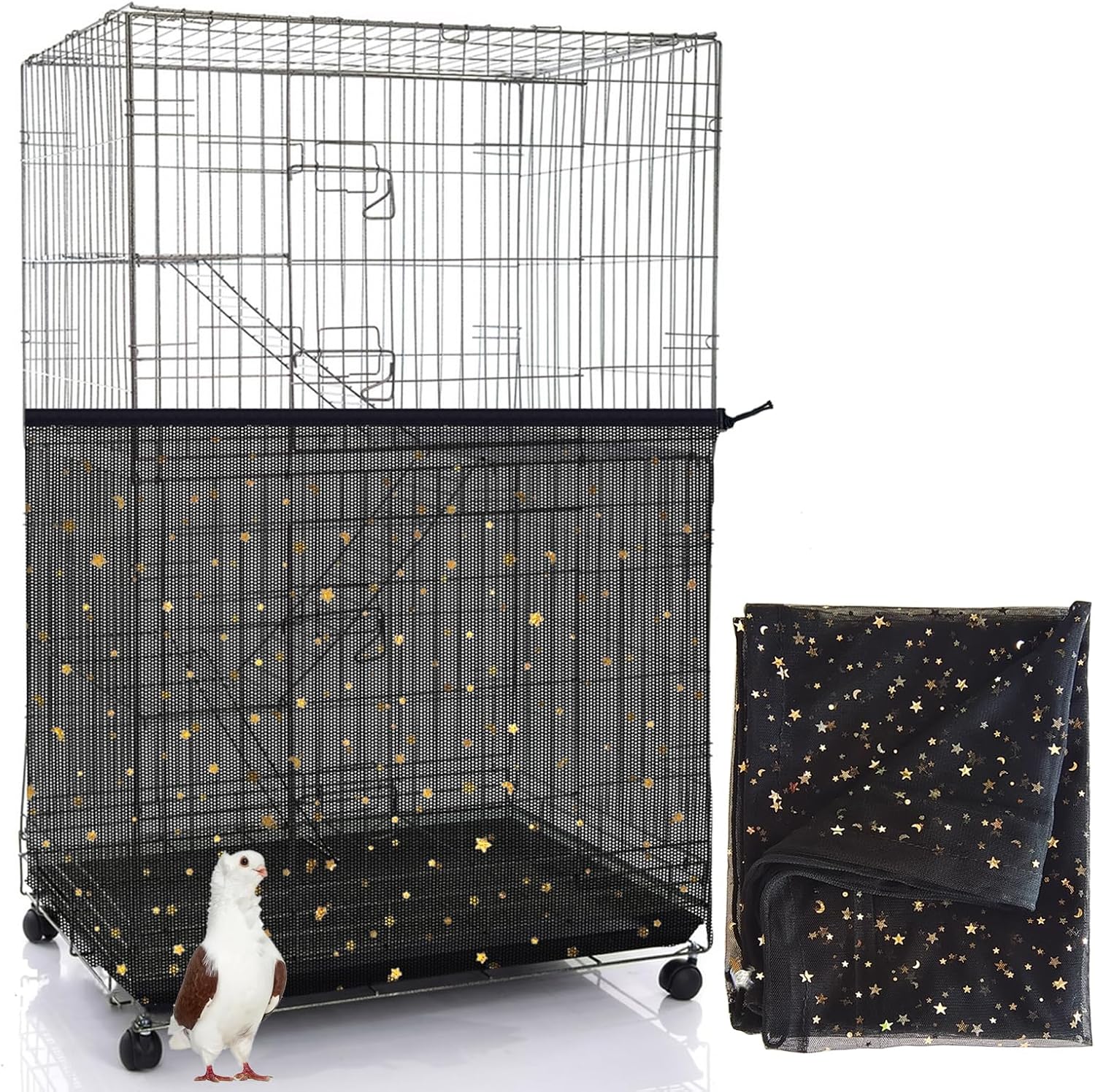 Bird Cage Seed Catcher, 45-90'' Adjustable Bird Cage Cover, Universal Nylon Bird Cage Mesh Net, Bird Cage Skirt Guard Accessories for Parrot Parakeet Macaw Round Square Cage (White) - Image 13