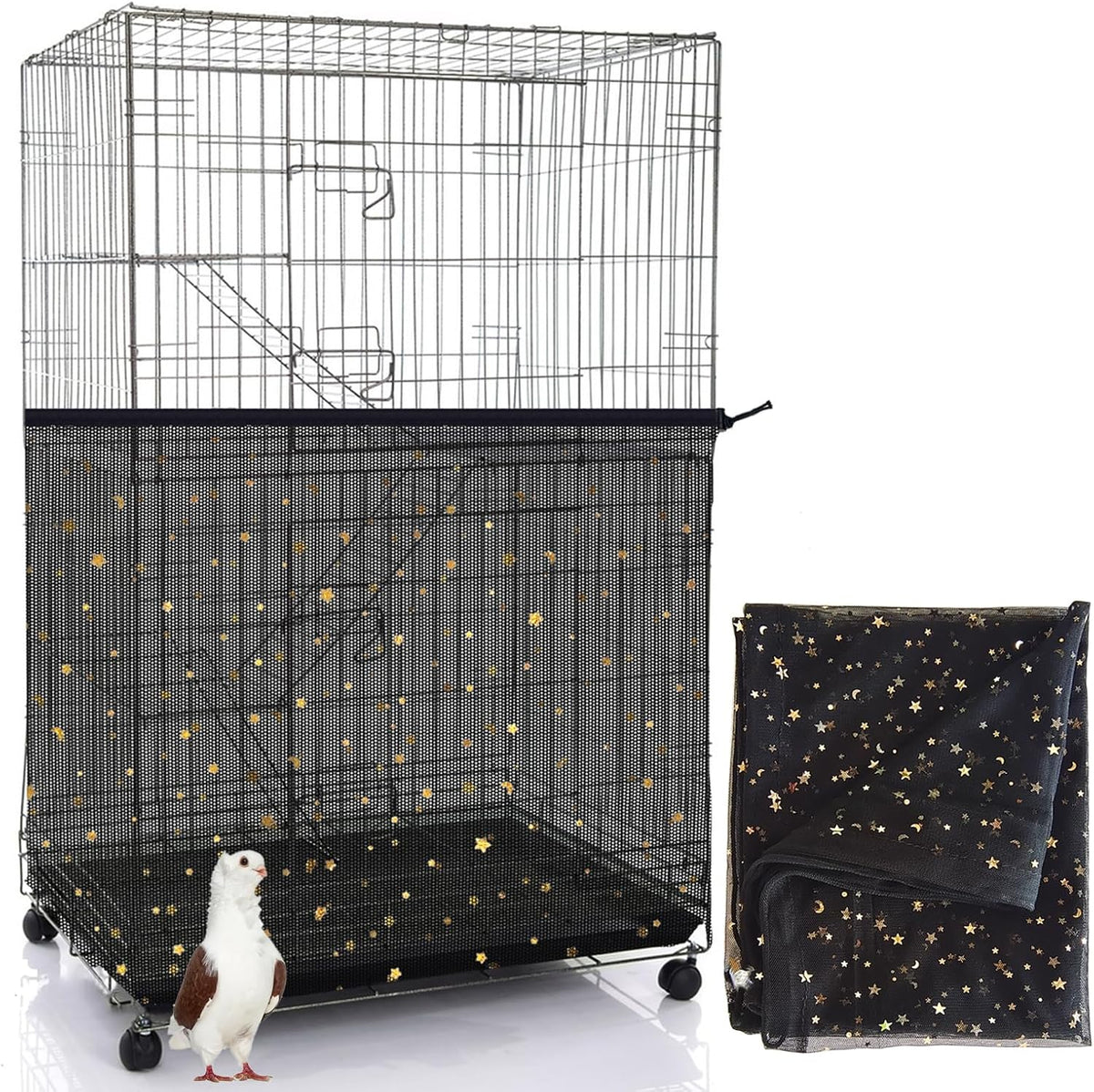 Bird Cage Seed Catcher, 45-90'' Adjustable Bird Cage Cover, Universal Nylon Bird Cage Mesh Net, Bird Cage Skirt Guard Accessories for Parrot Parakeet Macaw Round Square Cage (White) - Image 13