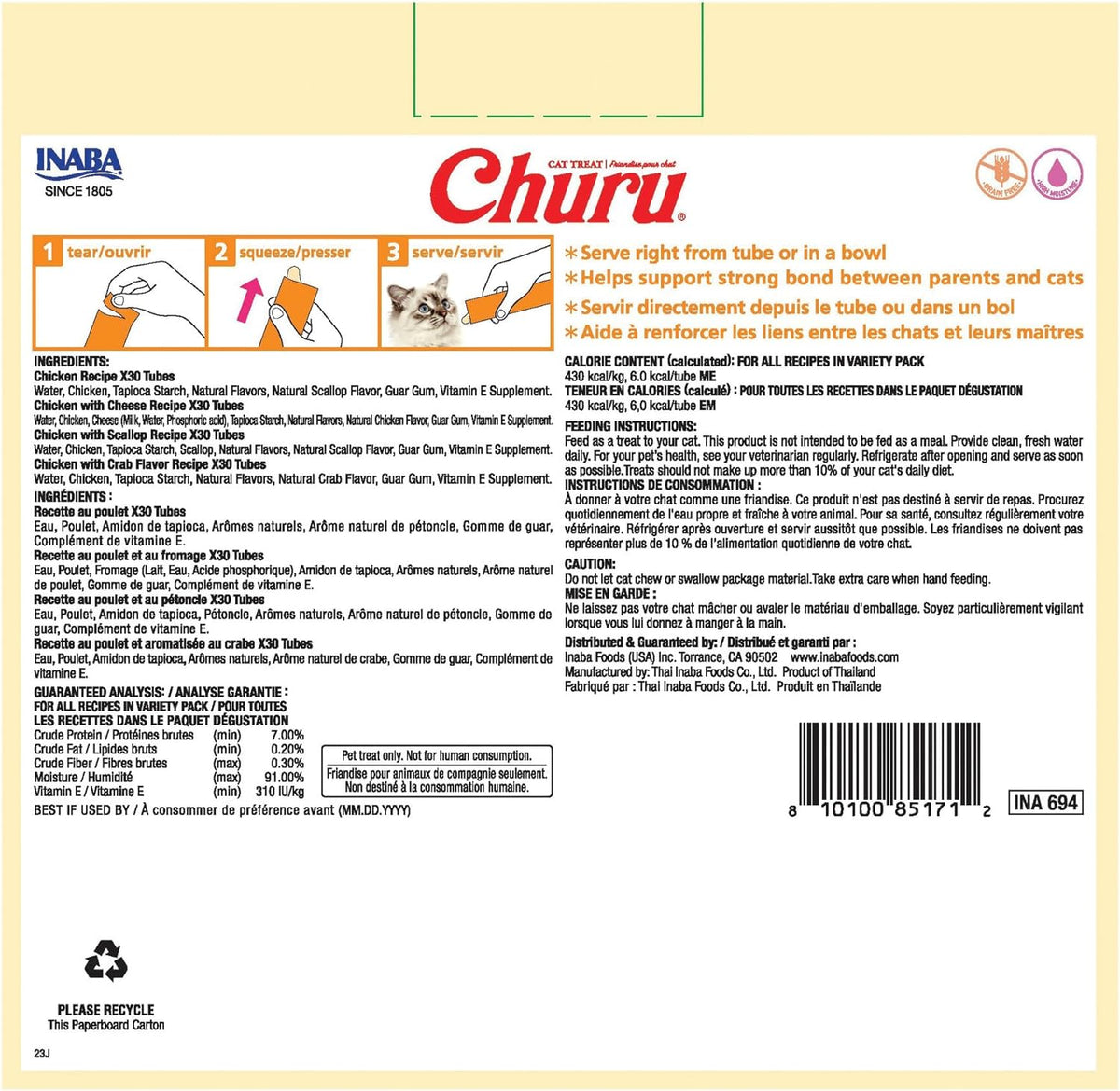 INABA Churu Cat Treats, Lickable, Squeezable Creamy Pure with Vitamin E, 0.5 Ounces per Tube, 120 Tubes Total, Chicken Variety - Image 9