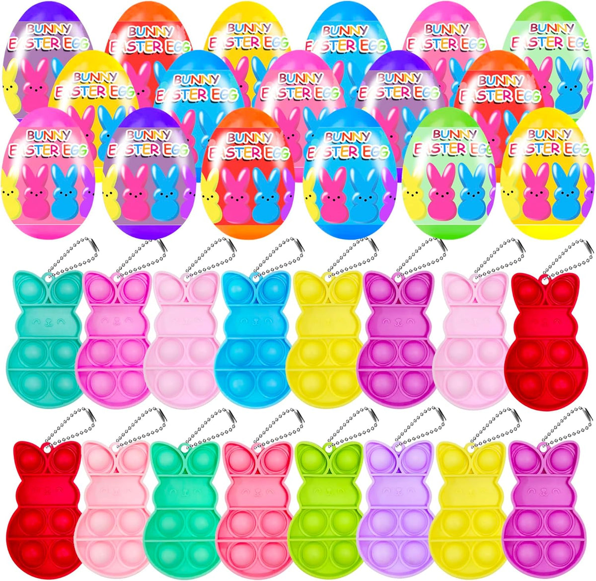 Cherislpy twenty four pieces prefilled easter eggs front view showcasing vibrant assortment of colored holiday eggs