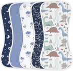 Yoofoss organic cotton baby burp cloths 5 pack dinosaur design front view