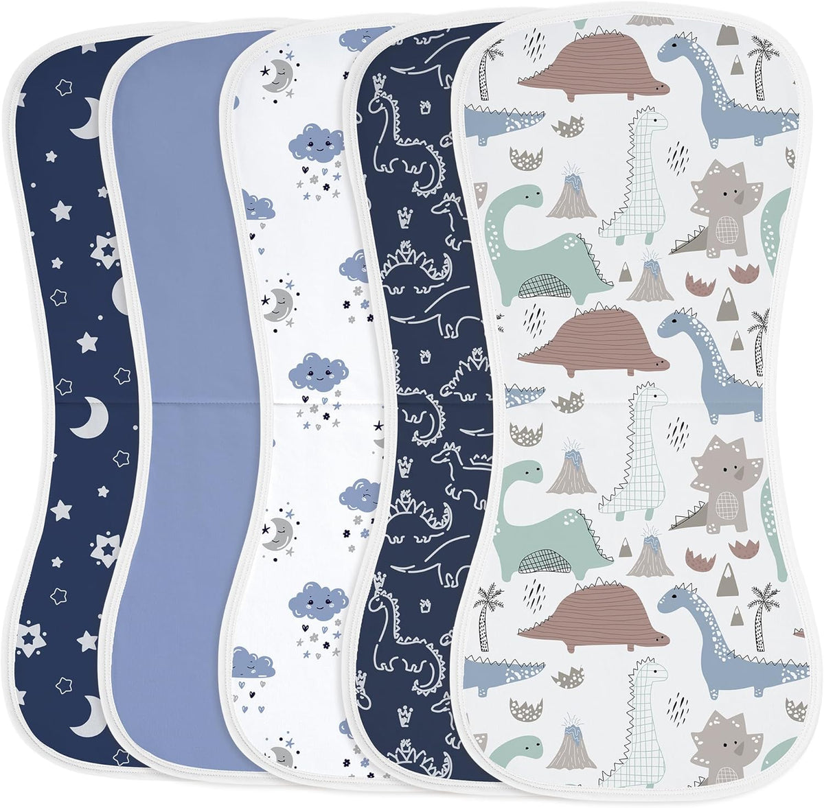 Yoofoss organic cotton baby burp cloths 5 pack dinosaur design front view
