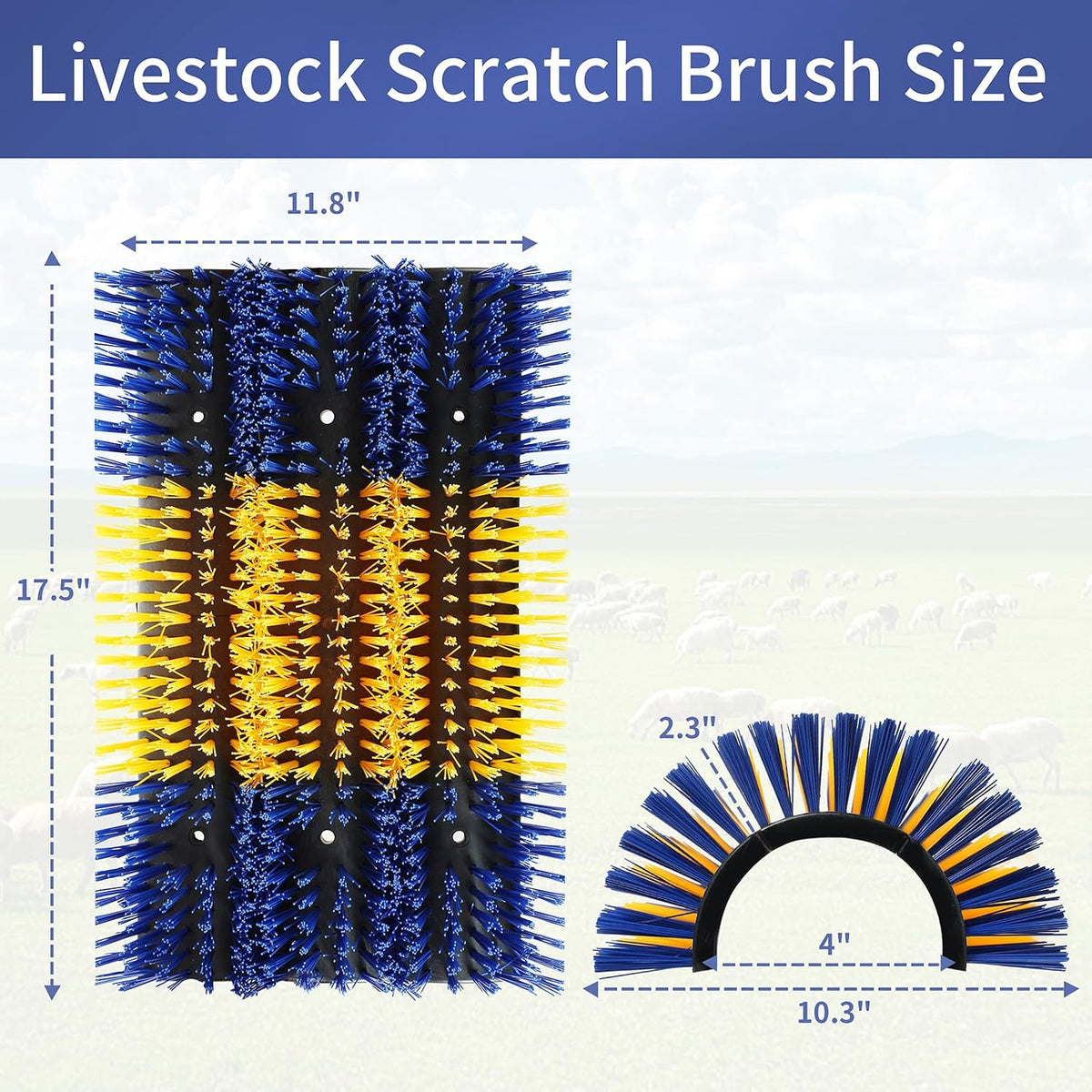 Two piece livestock brush set with mounting screws