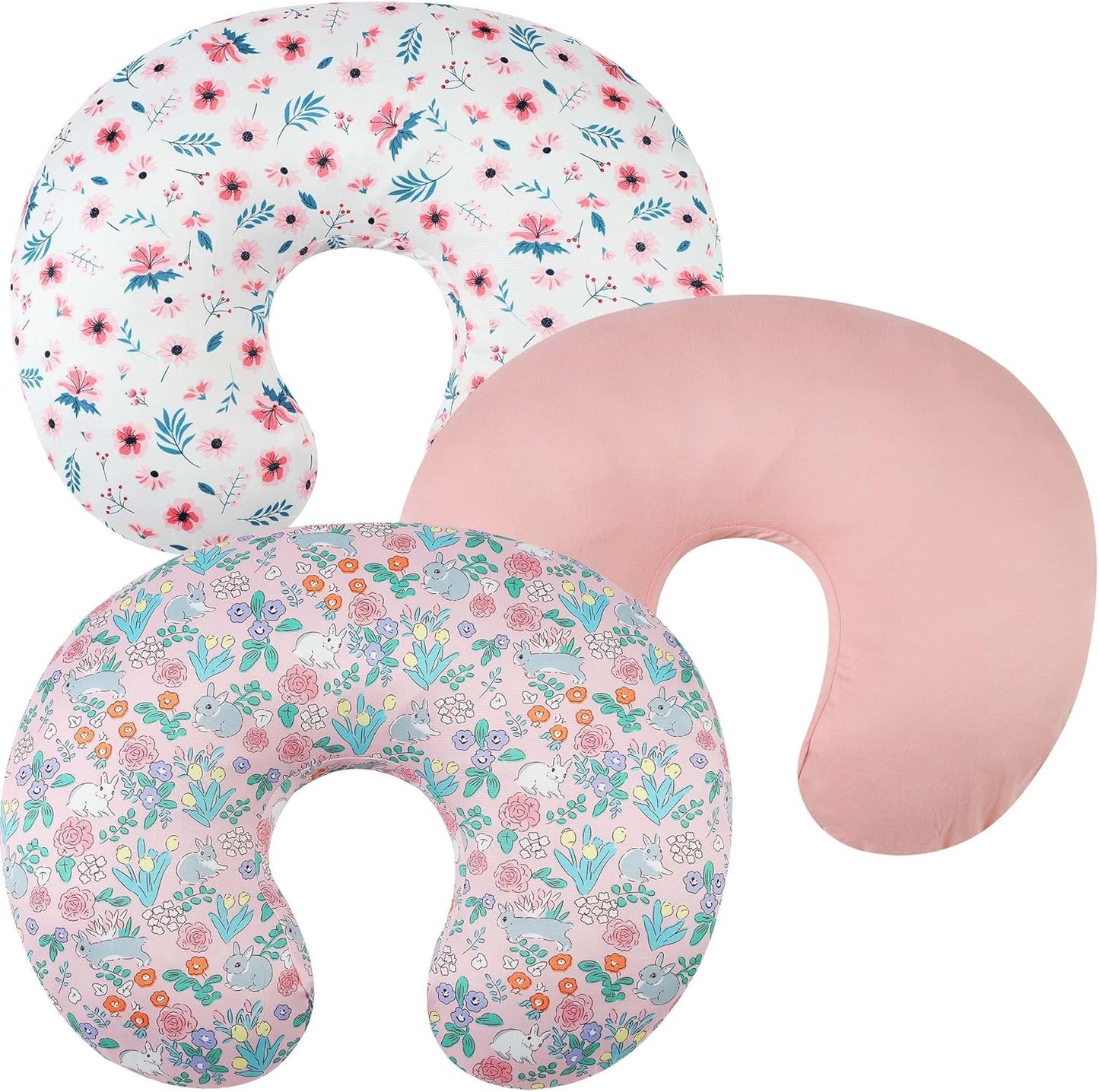Tontukatu 3 pack nursing pillow covers floral and rabbit pattern
