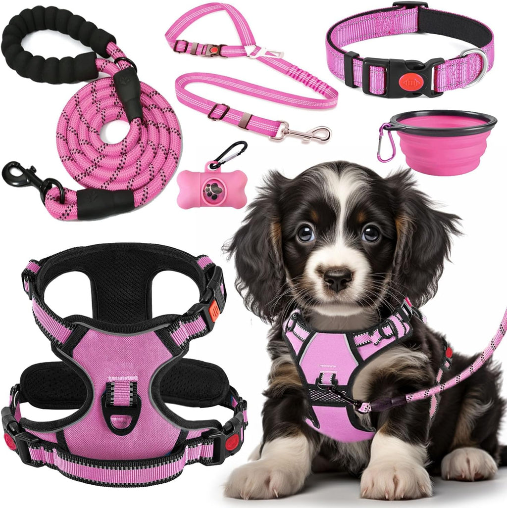 LOBEVE No Pull Dog Harness, Collar & Leash Set | Includes Dog Seat Belt, Collapsible Bowls & Poop Bag Dispenser. Ideal for Training, Walking, Hiking. Fits Small to Large Dogs(Pink-L) - Image 14