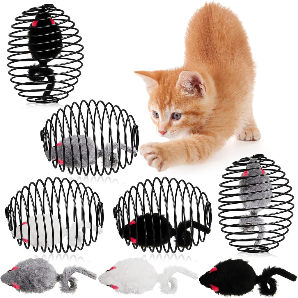 Jecery 25 Pcs Cat Spring Balls Toys Stretchable Rolling Balls Colorful Playful Coils Interactive Action Toy Caged Rats for Kitten Pet Supplies (Mouse and Bell,Colorful) - Image 15