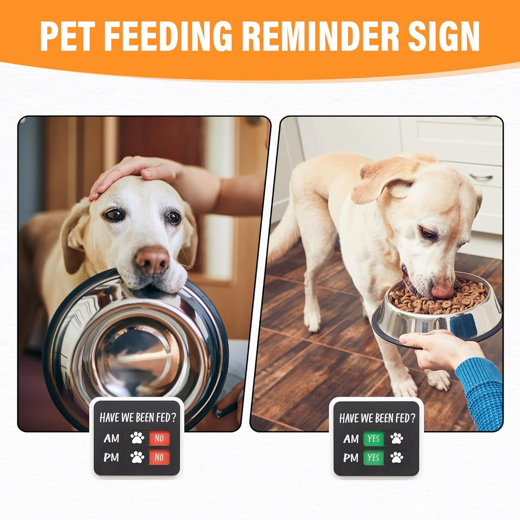 EliteSign magnetic pet feeding chart mounted on a white kitchen wall