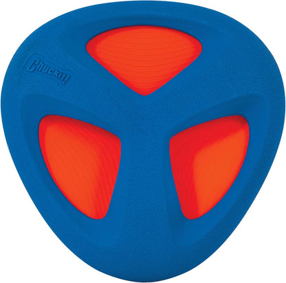 Large breed dog playing with orange and blue Fetch Wheel