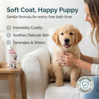 Golden Retriever puppy being bathed with tearless pet shampoo