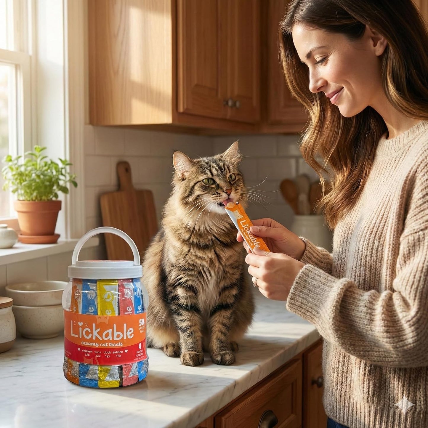 Fieldcrest Farms Lickable Cat Treats, 50 Count Variety Pack | Chicken, Tuna, Duck, Salmon, Thick & Protein-Rich Squeeze Tubes, With Taurine, Grain Free, 6 Calories Per Tube - Image 13