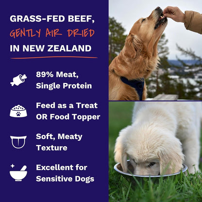 Best Breed air-dried grass-fed New Zealand beef dog food topper packaging close up