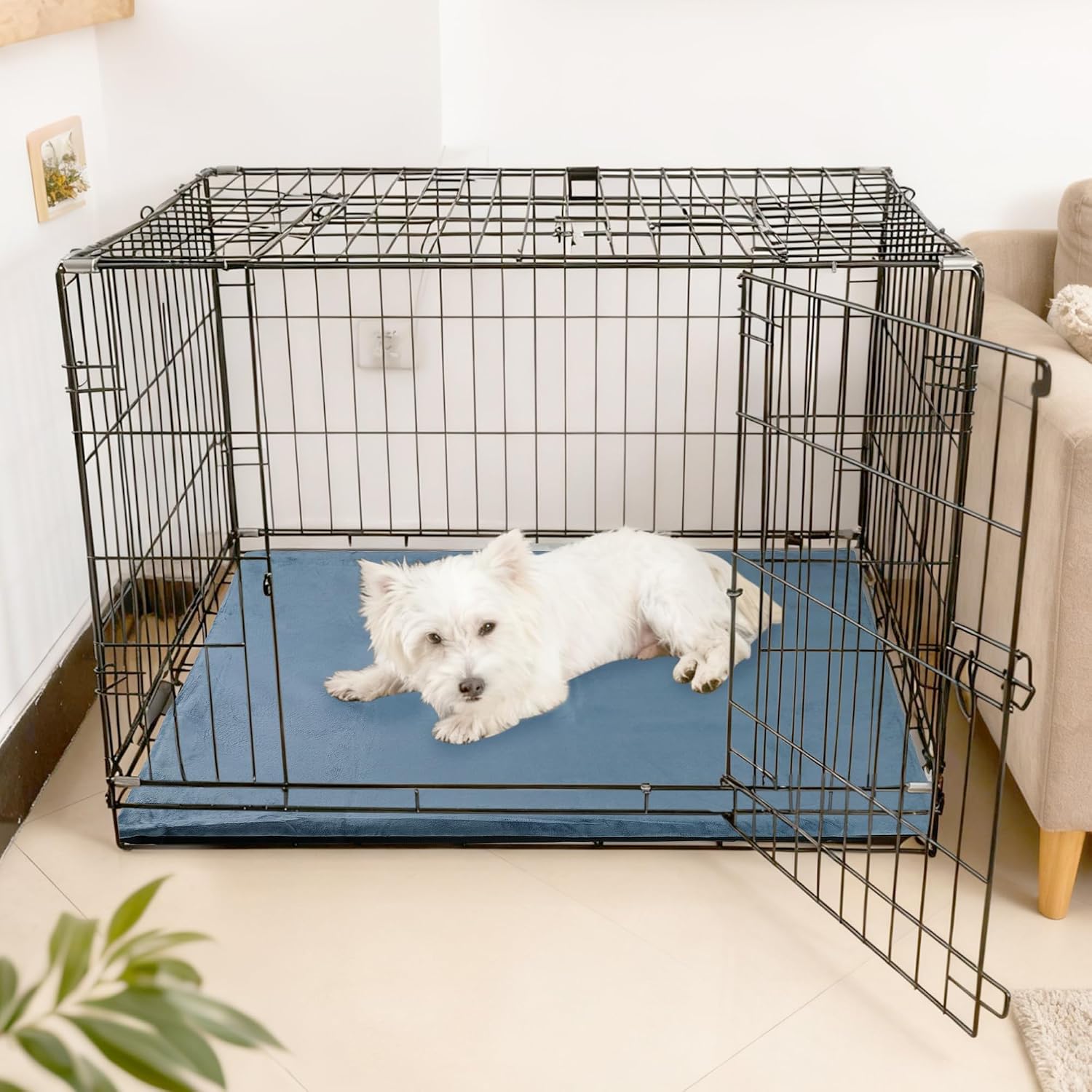 Soft pet cage protector mat showing hair resistant surface fabric